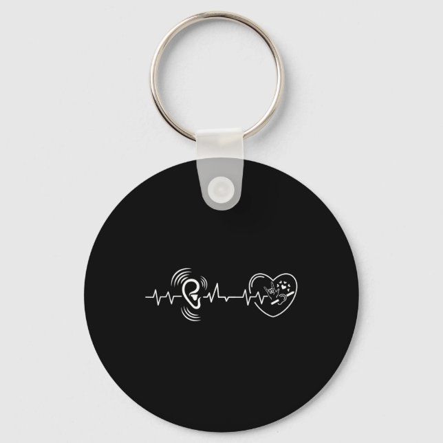 Heartbeat Hand Sign Language Hearing Loss Awarenes Key Ring (Front)