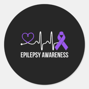 Heartbeat Heart Epilepsy Awareness Epileptic Purpl Classic Round Sticker