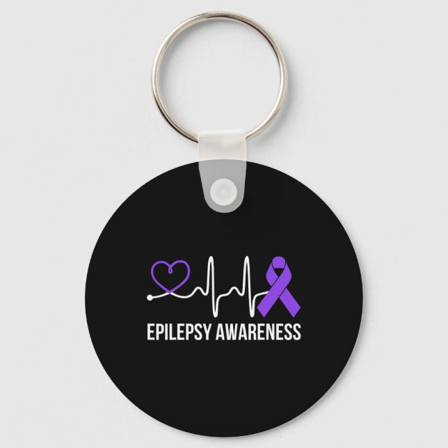 Heartbeat Heart Epilepsy Awareness Epileptic Purpl Key Ring (Front)