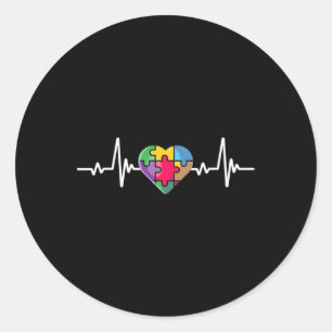 Heartbeat Heart Puzzle Autistic Autism Awareness  Classic Round Sticker