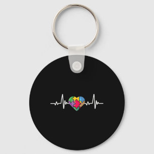 Heartbeat Heart Puzzle Autistic Autism Awareness Key Ring