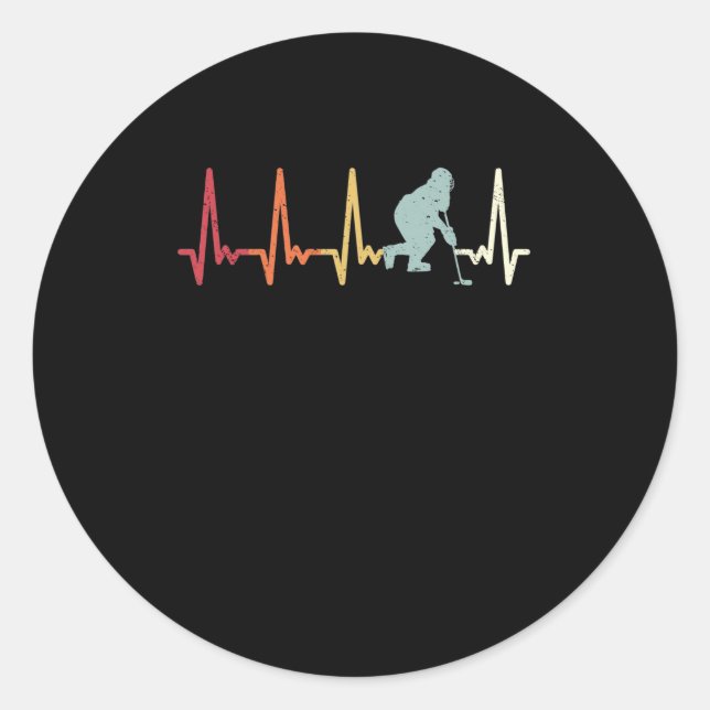 Heartbeat Hockey Retro Pulse Hockey Player Classic Round Sticker (Front)