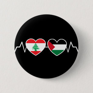 Heartbeat Lebanon Palestine Unity Flags. 6 Cm Round Badge