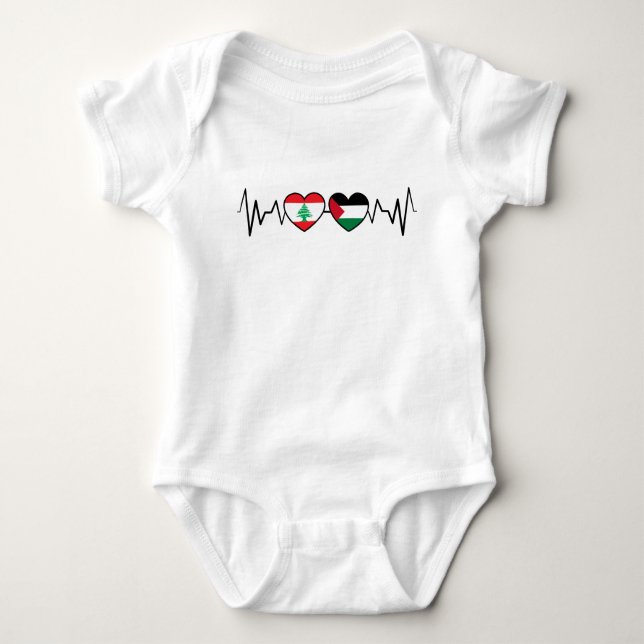 Heartbeat Lebanon Palestine Unity Flags. Baby Bodysuit (Front)