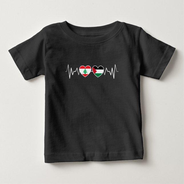 Heartbeat Lebanon Palestine Unity Flags. Baby T-Shirt (Front)