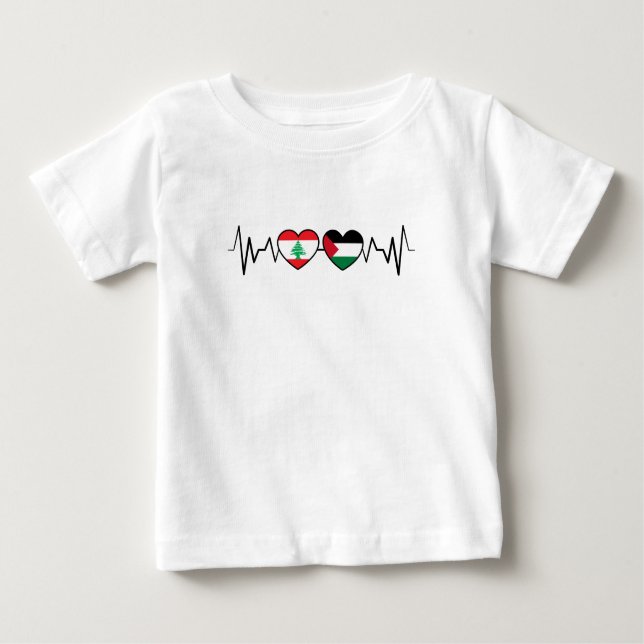 Heartbeat Lebanon Palestine Unity Flags. Baby T-Shirt (Front)