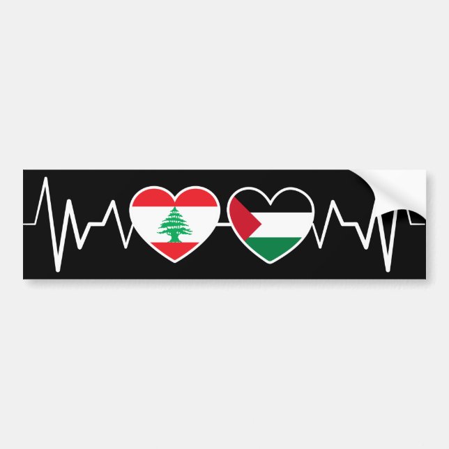 Heartbeat Lebanon Palestine Unity Flags. Bumper Sticker (Front)