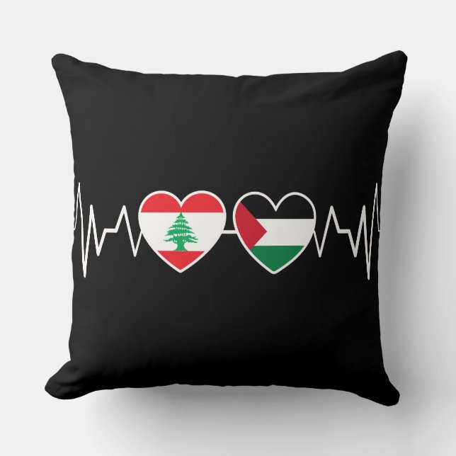 Heartbeat Lebanon Palestine Unity Flags. Cushion (Front)
