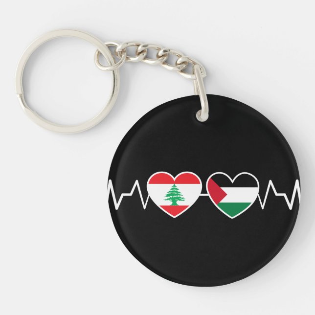 Heartbeat Lebanon Palestine Unity Flags. Key Ring (Front)