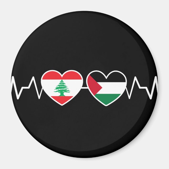 Heartbeat Lebanon Palestine Unity Flags. Magnet (Front)
