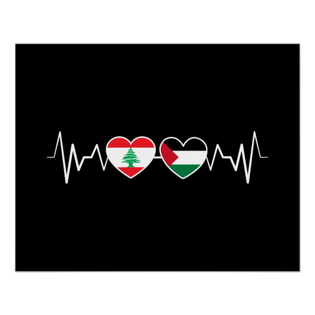 Heartbeat Lebanon Palestine Unity Flags. Poster (Front)