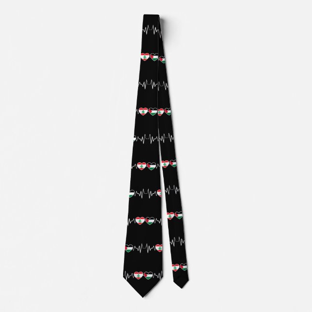 Heartbeat Lebanon Palestine Unity Flags. Tie (Front)