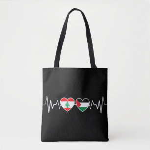 Heartbeat Lebanon Palestine Unity Flags. Tote Bag
