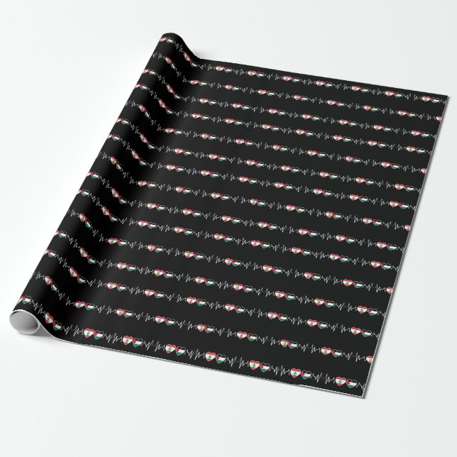 Heartbeat Lebanon Palestine Unity Flags. Wrapping Paper (Unrolled)