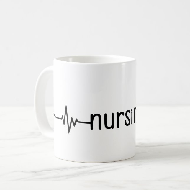 Heartbeat Line Art with Stethoscope  Coffee Mug (Front Left)