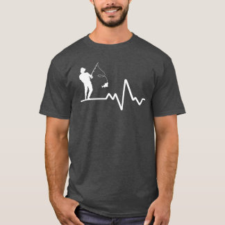 Heartbeat Line With Hobby Fisherman White Design r T-Shirt