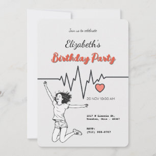 Heartbeat Lines with Heart Design Invitation