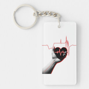 Heartbeat Love Design – Hand Holding Heart Key Ring