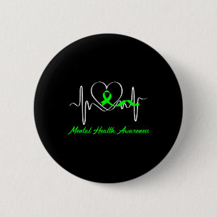 Heartbeat Mental Health Awareness Green Ribbon Sup 6 Cm Round Badge