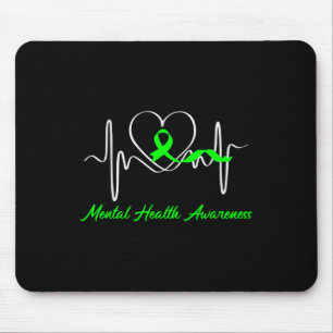 Heartbeat Mental Health Awareness Green Ribbon Sup Mouse Pad