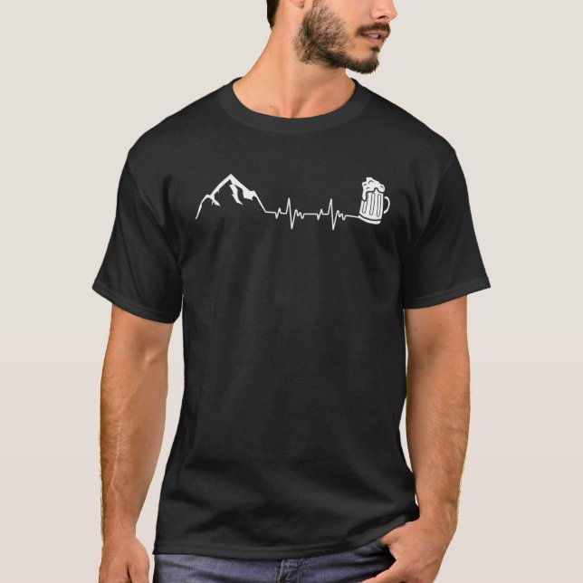 Heartbeat Mountains Beer Mug Hiking Nature Snow Hi T-Shirt (Front)