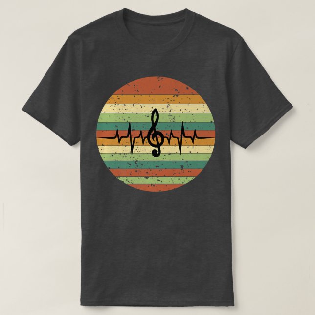 Heartbeat Music Notes Retro Sunset  T-Shirt (Design Front)