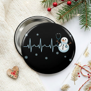 Heartbeat Nurse Snowman Christmas  6 Cm Round Badge