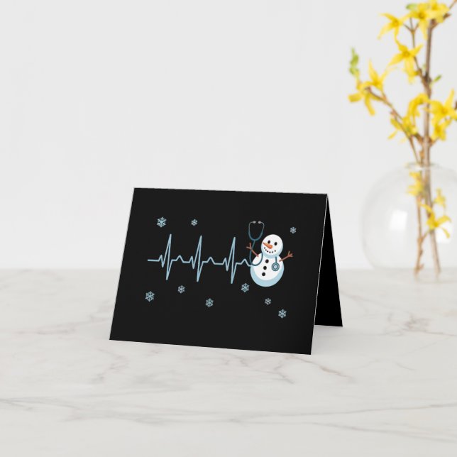 Heartbeat Nurse Snowman Christmas  Card (Yellow Flower)