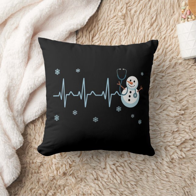 Heartbeat Nurse Snowman Christmas  Cushion (Blanket)
