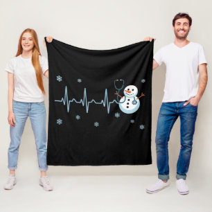 Heartbeat Nurse Snowman Christmas Fleece Blanket