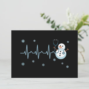 Heartbeat Nurse Snowman Christmas  Holiday Card