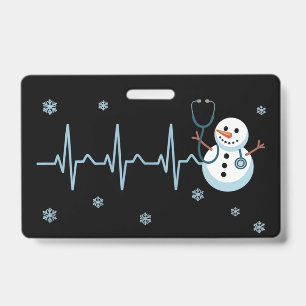 Heartbeat Nurse Snowman Christmas  ID Badge