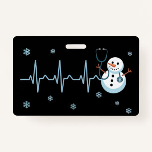 Heartbeat Nurse Snowman Christmas ID Badge