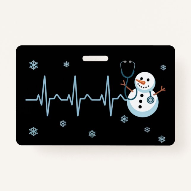 Heartbeat Nurse Snowman Christmas  ID Badge (Front)