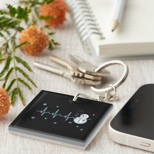 Heartbeat Nurse Snowman Christmas Key Ring