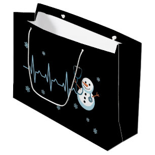 Heartbeat Nurse Snowman Christmas Large Gift Bag
