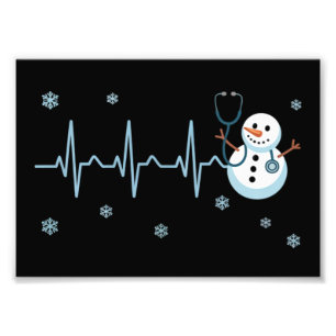 Heartbeat Nurse Snowman Christmas Photo Print