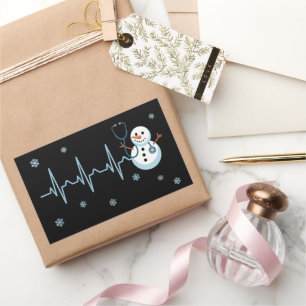 Heartbeat Nurse Snowman Christmas  Rectangular Sticker