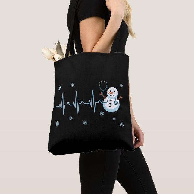 Heartbeat Nurse Snowman Christmas  Tote Bag (Close Up)