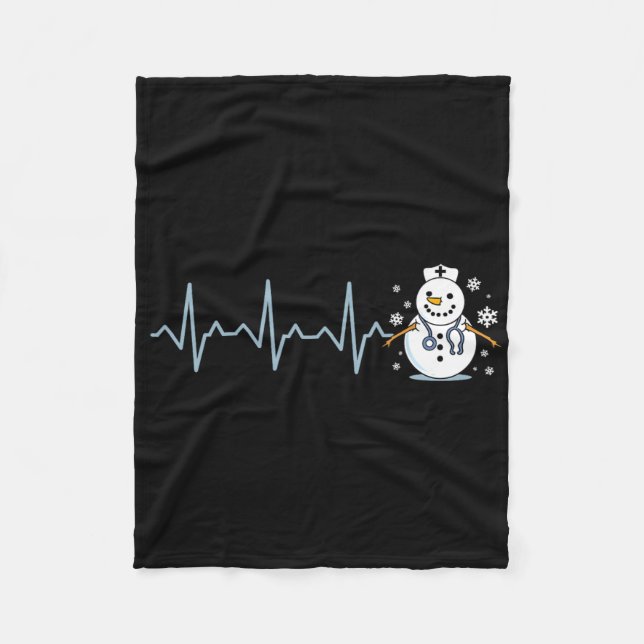 Heartbeat Nurse Snowman Nurse Christmas  Fleece Blanket (Front)