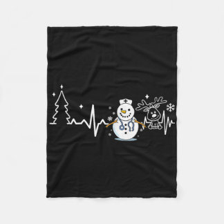Heartbeat Nurse Snowman Nurse Christmas  Fleece Blanket