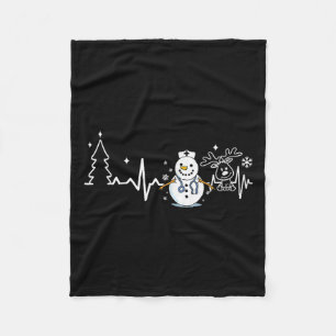 Heartbeat Nurse Snowman Nurse Christmas  Fleece Blanket