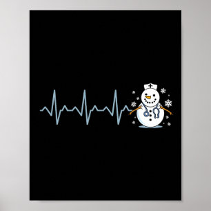 Heartbeat Nurse Snowman Nurse Christmas Poster