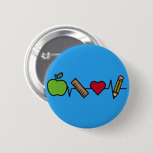 Heartbeat of a Teacher Button – Apple Ruler Pin