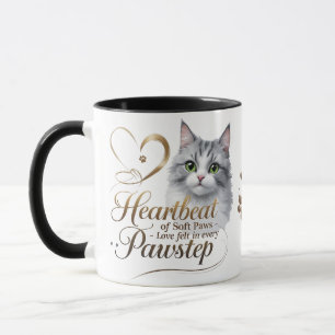 Heartbeat of Soft Paws – Fluffy Grey Cat Combo Mug