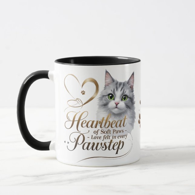 Heartbeat of Soft Paws – Fluffy Grey Cat Combo Mug (Left)