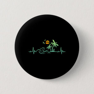 Heartbeat Palm Tree Retro Trocal Beach Island 6 Cm Round Badge