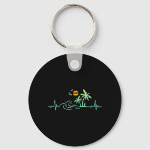 Heartbeat Palm Tree Retro Tropical Beach Island Key Ring