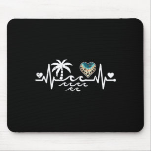 Heartbeat Palm Tree Wave Beach Summer Vacation Men Mouse Pad