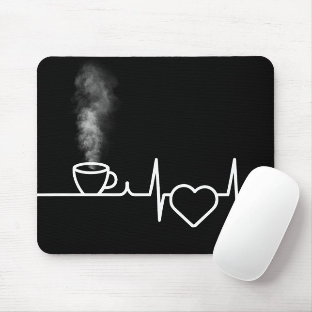 Heartbeat Pattern With Steaming Cup of Coffee Mouse Pad (With Mouse)